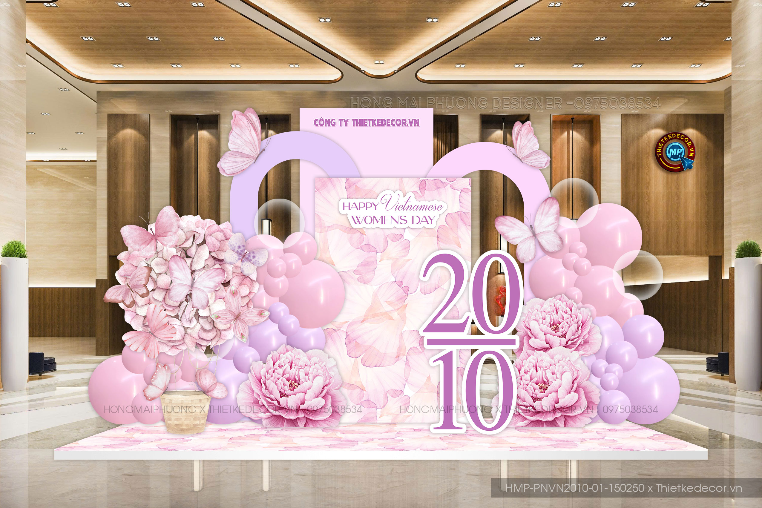 Backdrop 20-10 tone hồng hoa bướm